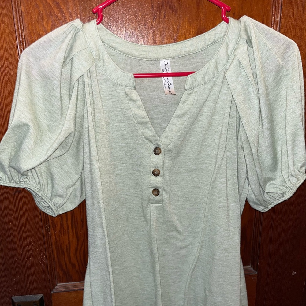 Maurices Green Puff Sleeve Polo Blouse